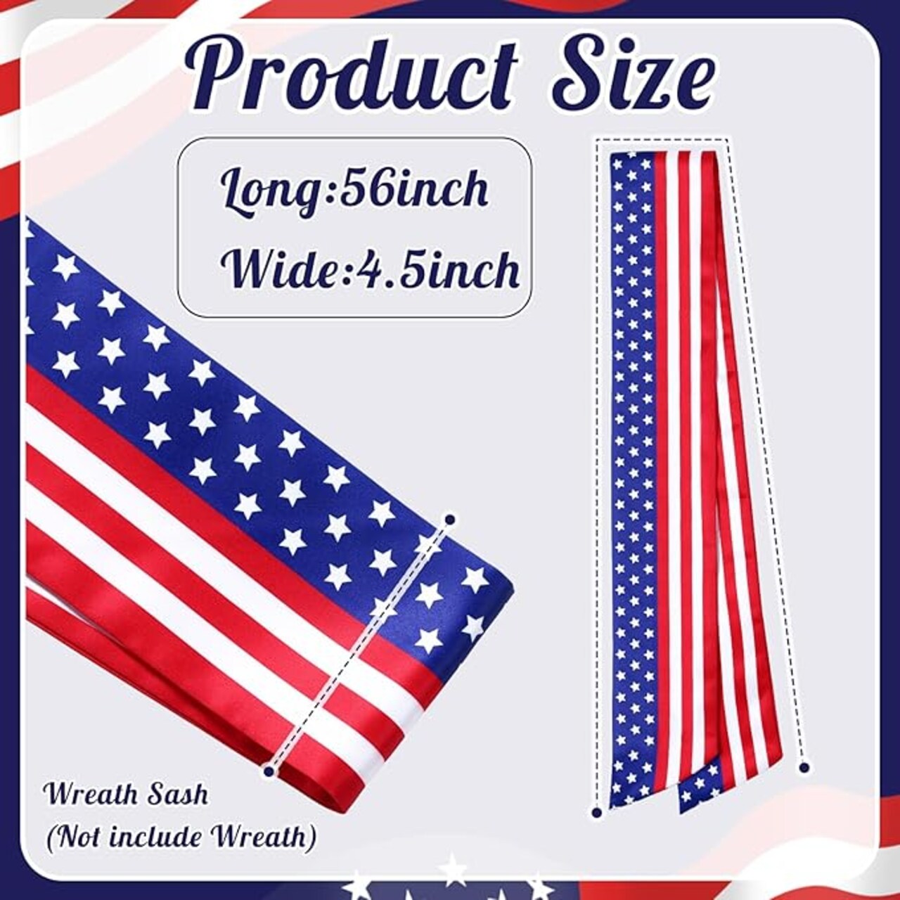 Patriotic Satin Wreath Sash for Front Door, Embroidery‑Ready Ribbon for Monogramming, 4th of July Door Decor & Garland Accessory for Indoor Outdoor Use